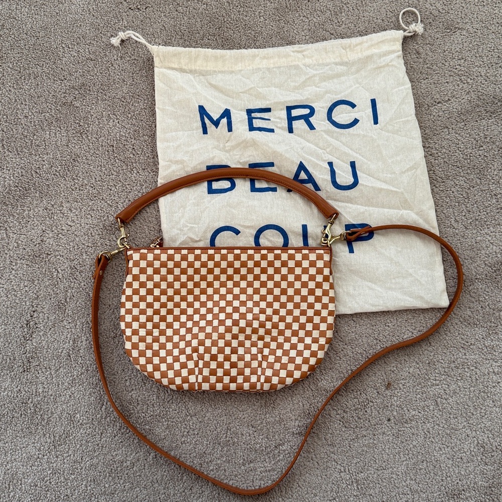 Clare V. Petite Moyen in Natural and Cream Woven Checkered - Picture 6 of 6